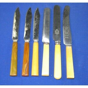 6 Bakelite-Celluloid Handle Dinner Knives,Knife Sheffield,Butler,Lockkart